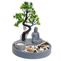London Boutique Zen Garden Thai Buddha - Candle Holder - White Sand - Decorative Stones - Wooden Shovel - Round Base