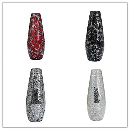 London Boutique Large Tall Vase 18" 40cm Vases for Flowers Handmade Decorative Mosaic Glitter Vase Sparkled Glass gift present (Large Red Rose)