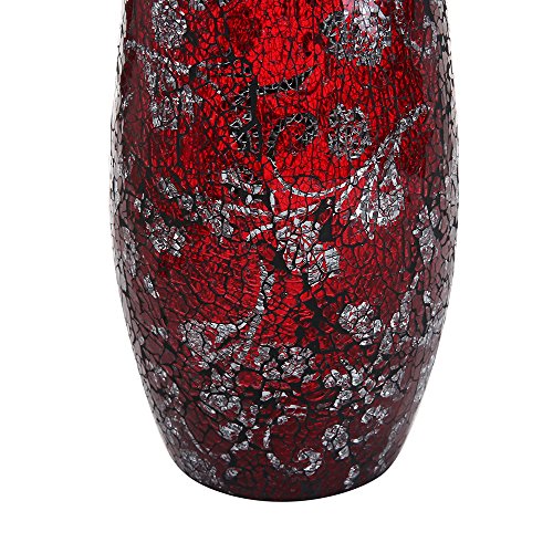 London Boutique Large Tall Vase 18" 40cm Vases for Flowers Handmade Decorative Mosaic Glitter Vase Sparkled Glass gift present (Large Red Rose)
