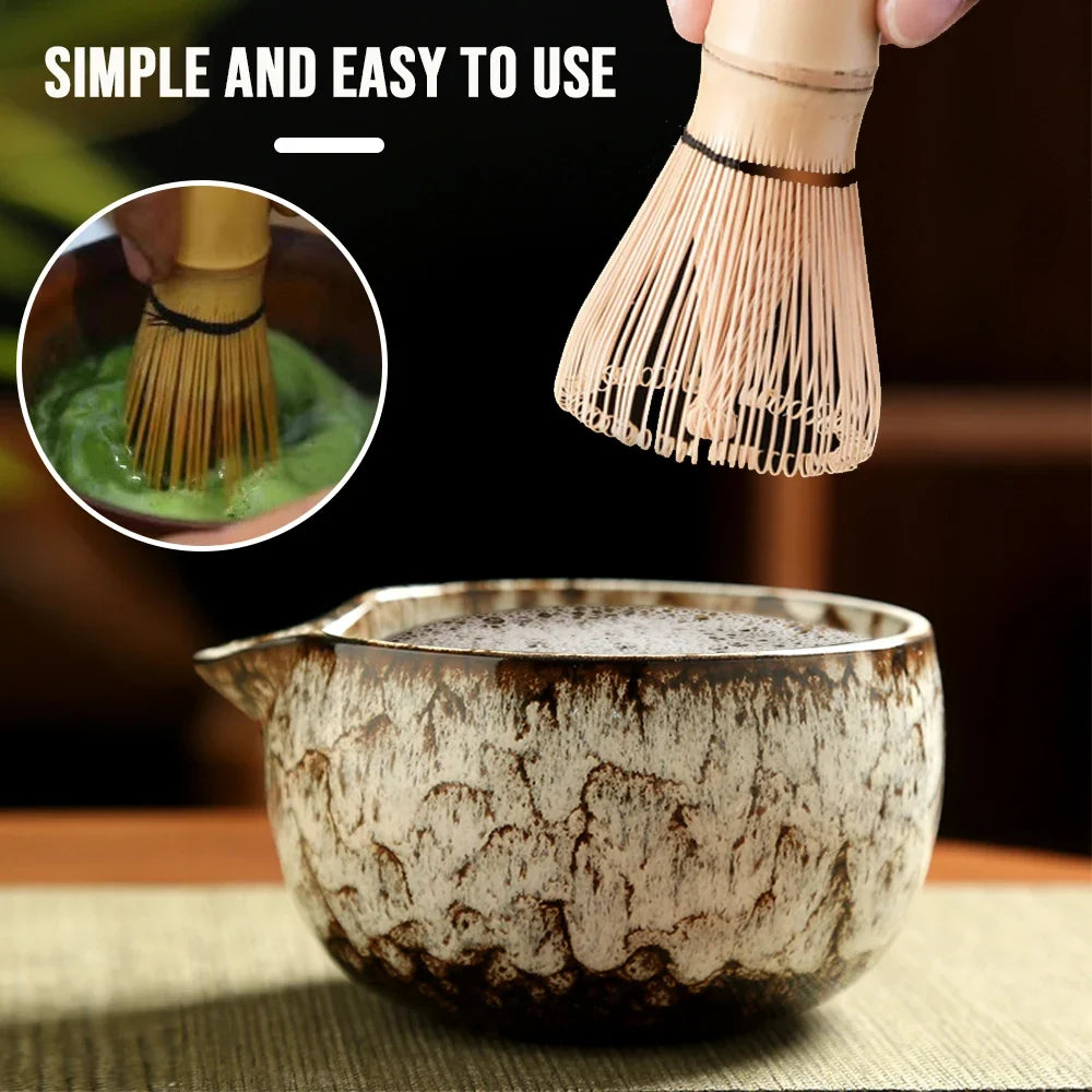 6PCS Japanese Matcha Tea Set Safe Bamboo Whisk Teaspoon Tea Sets Matcha Bowl Matcha Whisk Holder for Tea Lovers Tea-Making Tools
