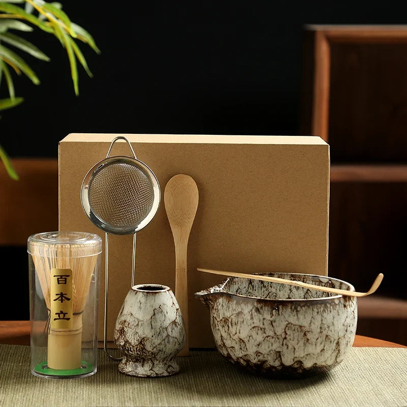 6PCS Japanese Matcha Tea Set Safe Bamboo Whisk Teaspoon Tea Sets Matcha Bowl Matcha Whisk Holder for Tea Lovers Tea-Making Tools