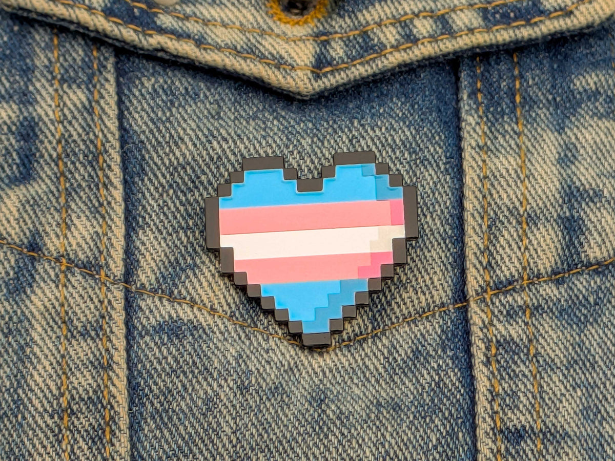 Trans flag pixel heart enamel pin