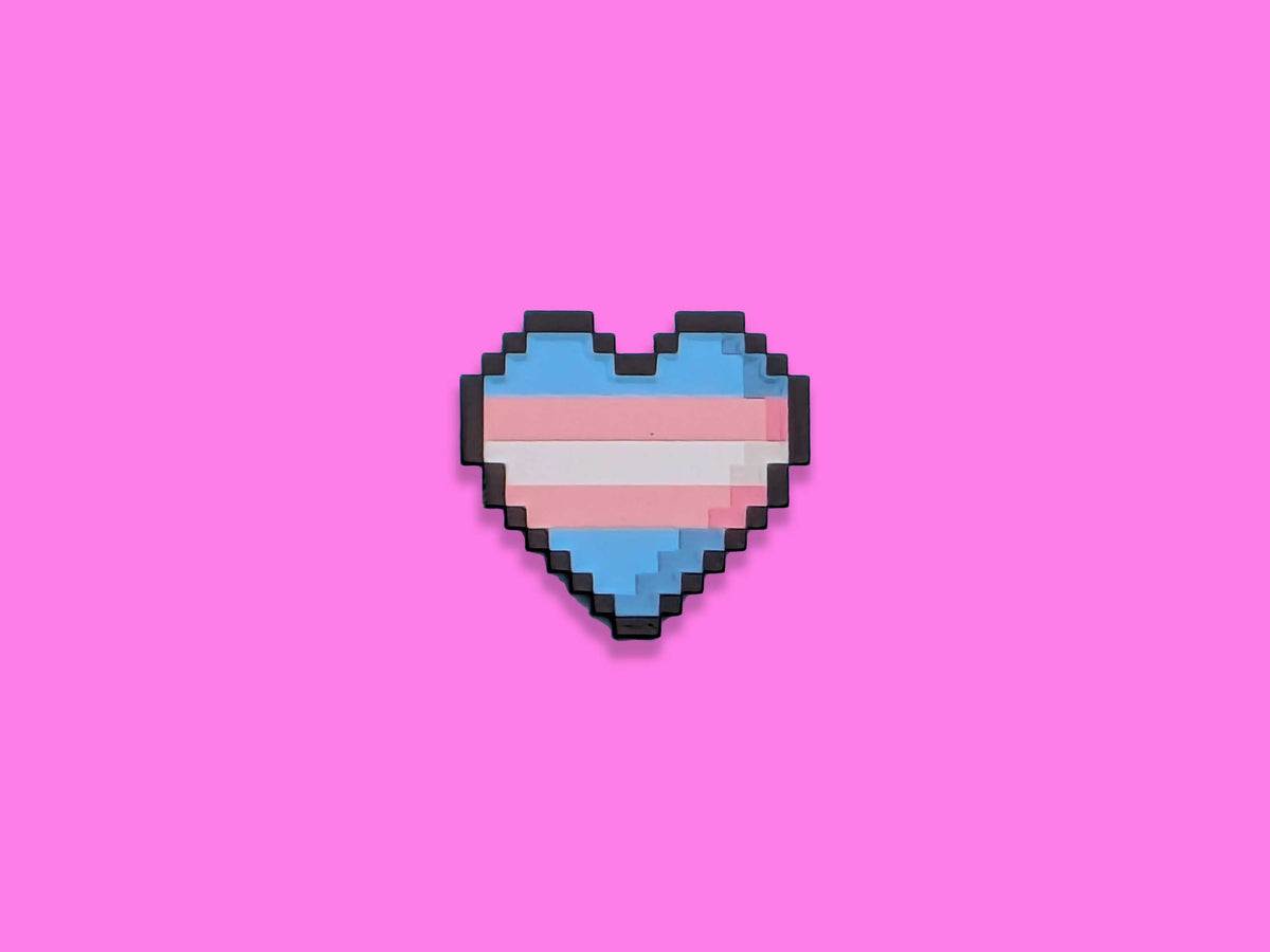 Trans flag pixel heart enamel pin